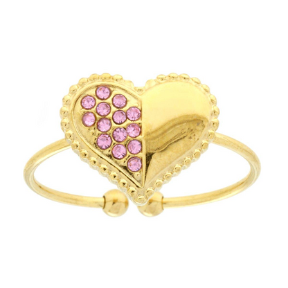 Anello Cuore Pallinato con Crystal Rosa, in ACCIAIO inox