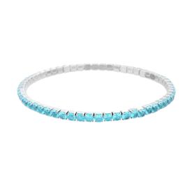 Bracciale Tennis Elastico con Crystal Acquamarina, mm 3 in ACCIAIO Inox