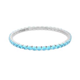 Bracciale Tennis Elastico con Crystal Acquamarina, mm 4 in ACCIAIO Inox