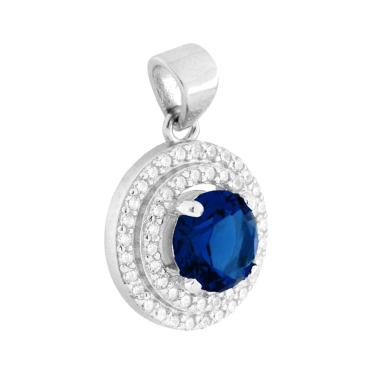 Parure Set Orecchini e Ciondolo Tondo Blu Zaffiro, in Argento s925