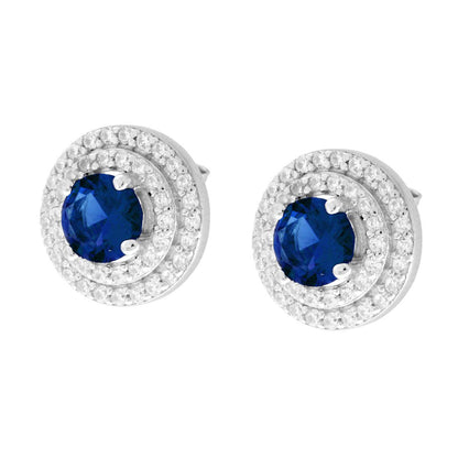Parure Set Orecchini e Ciondolo Tondo Blu Zaffiro, in Argento s925