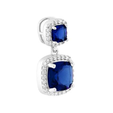 Parure Set Orecchini e Ciondolo Quadrato Pendente Blu Zaffiro, Argento s925