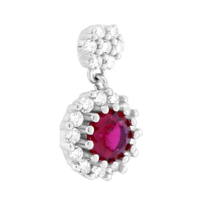 Parure Set Orecchini e Ciondolo Tondo Pendente Rosso Ruby, Argento s925