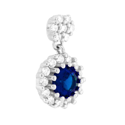 Parure Set Orecchini e Ciondolo Tondo Pendente Blu Zaffiro, Argento s925