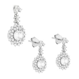 Parure Set Orecchini e Ciondolo Princess Pendente Bianco , Argento s925