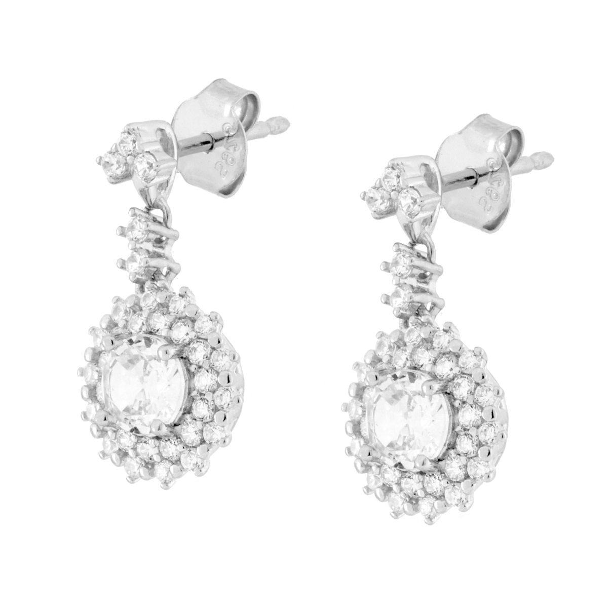 Parure Set Orecchini e Ciondolo Princess Pendente Bianco , Argento s925