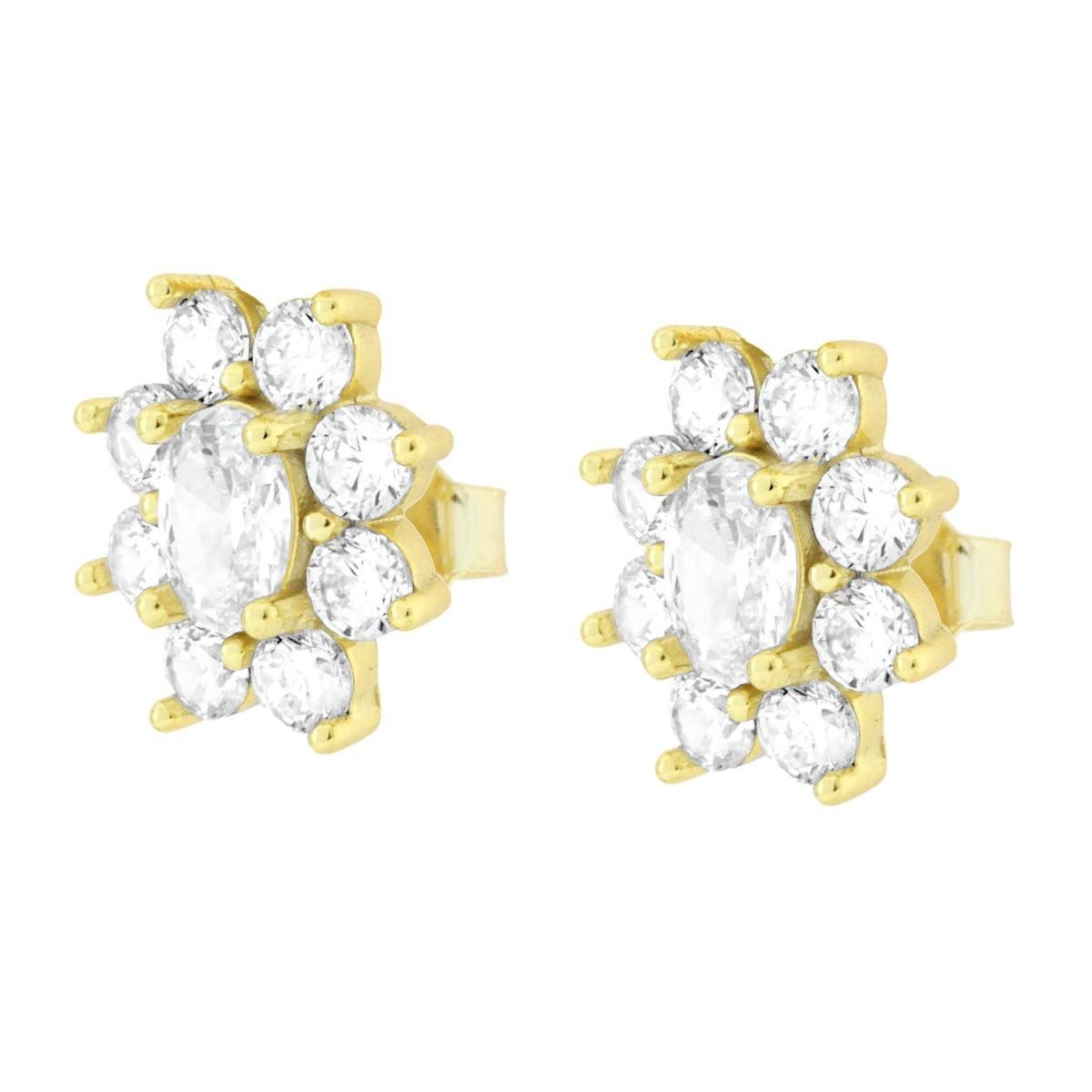 Parure Set Orecchini e Ciondolo Fiore Bianco GOLD, Argento s925