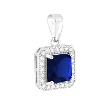 Parure Set Orecchini e Ciondolo Quadrato Blu Zaffiro, Argento s925