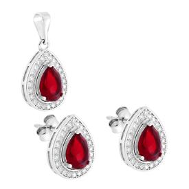 Parure Set Ciondolo e Orecchini Goccia Kate Rosso Rubino, Argento s925