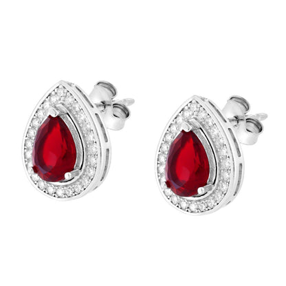 Parure Set Ciondolo e Orecchini Goccia Kate Rosso Rubino, Argento s925