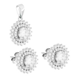 Parure Set Orecchini e Ciondolo Kate Tondo Bianco , Argento s925