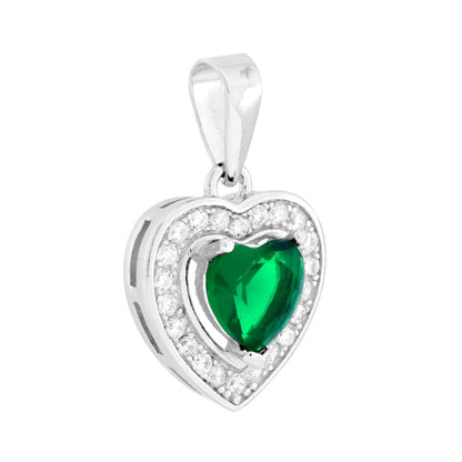 Parure Set Orecchini e Ciondolo Cuore Verde, Argento s925