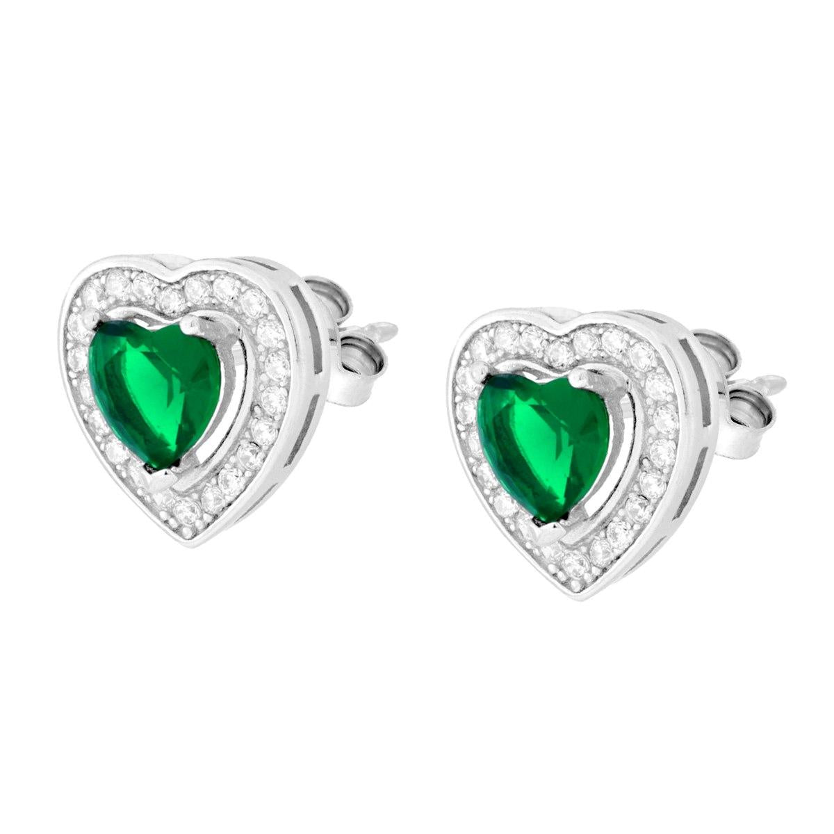 Parure Set Orecchini e Ciondolo Cuore Verde, Argento s925