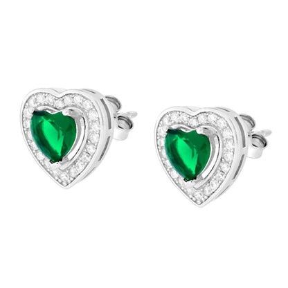 Parure Set Orecchini e Ciondolo Cuore Verde, Argento s925