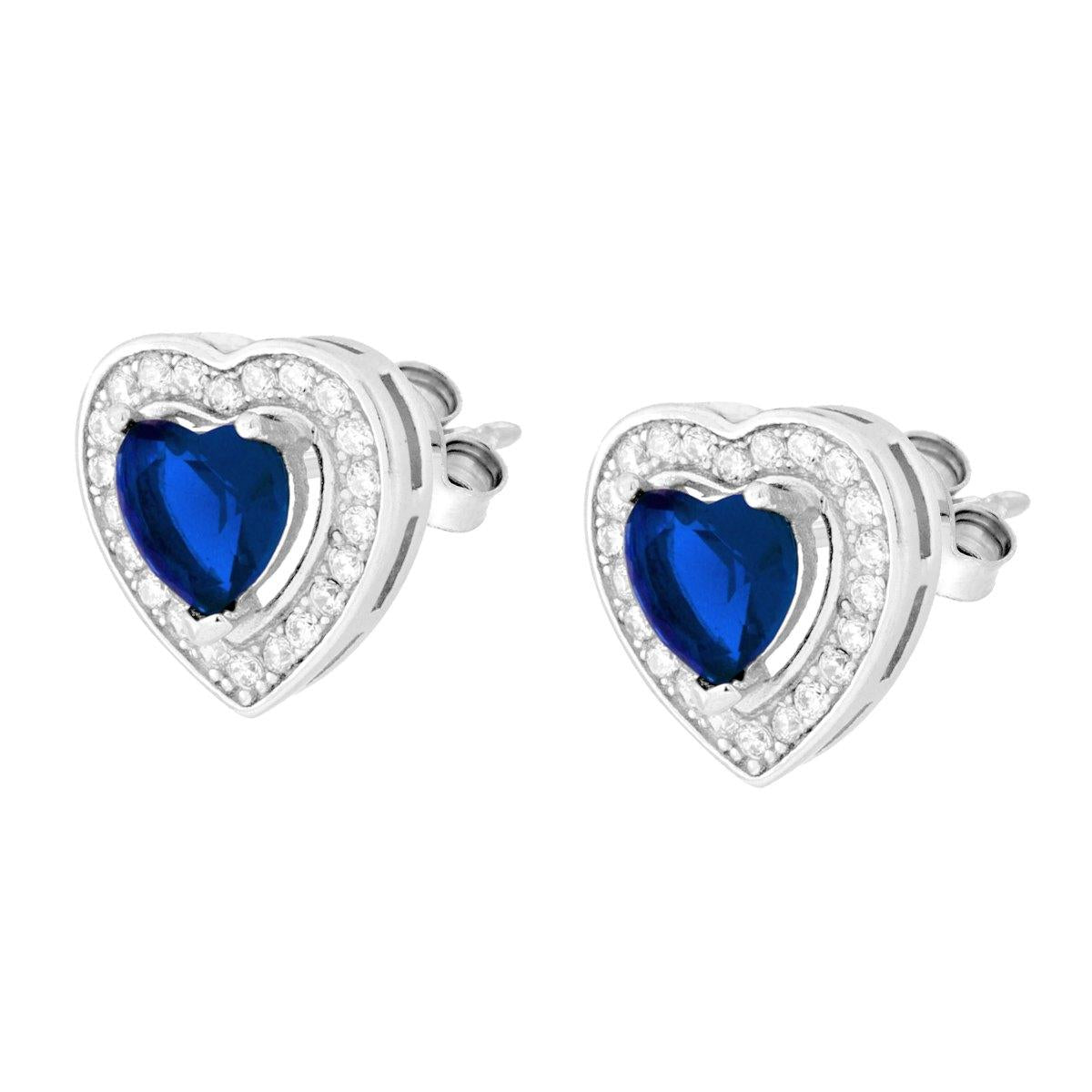 Parure Set Orecchini e Ciondolo Cuore Blu Zaffiro, Argento s925