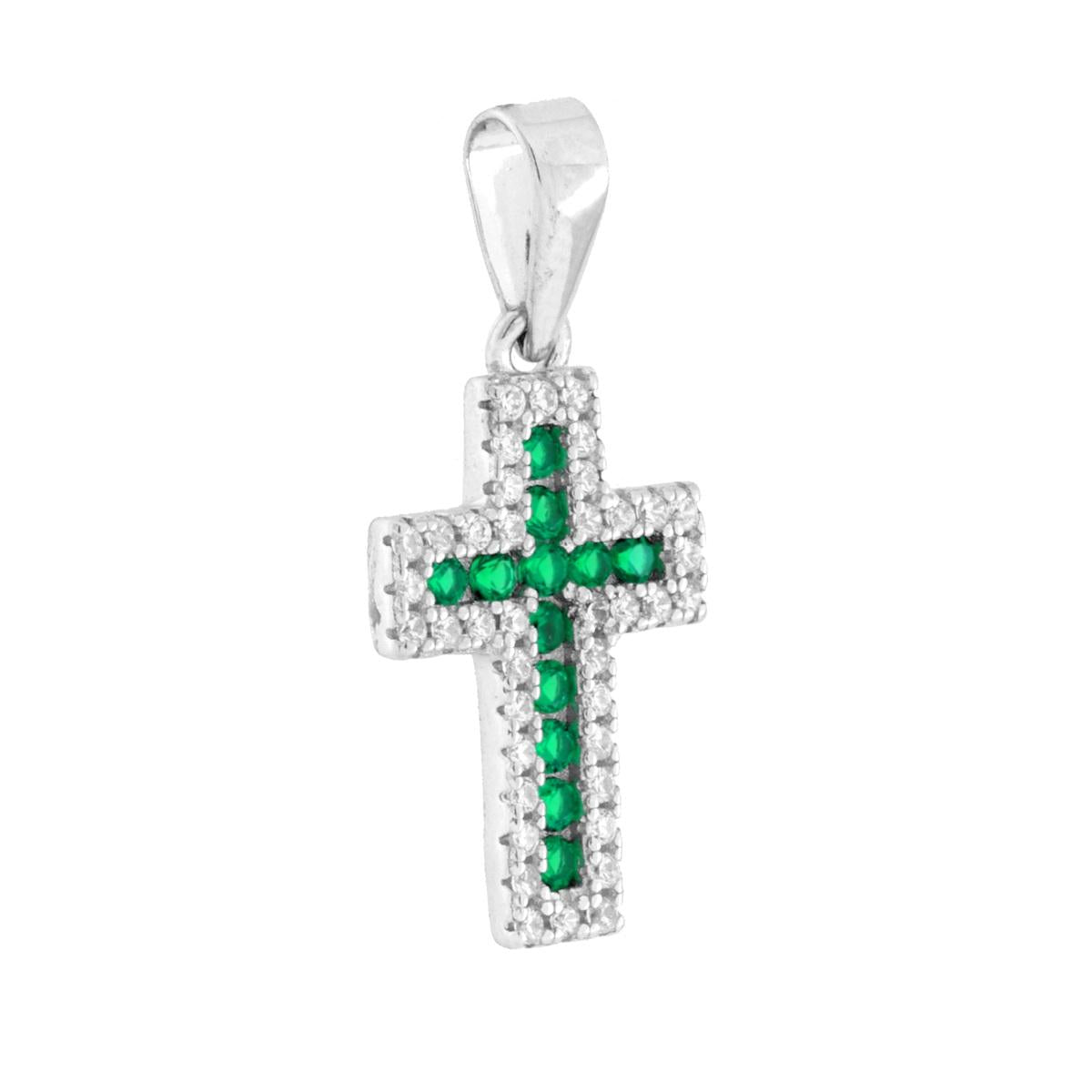 Parure Set Orecchini e Ciondolo Croce Verde, in Argento s925