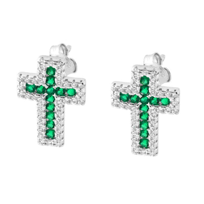 Parure Set Orecchini e Ciondolo Croce Verde, in Argento s925