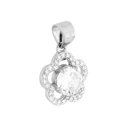 Parure Set Orecchini e Ciondolo Fiore con Tondo Bianco, Argento s925