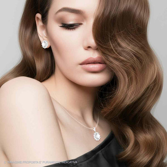 Parure Set Orecchini e Ciondolo Ovale Kate Bianco, Argento s925