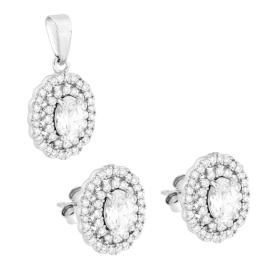 Parure Set Orecchini e Ciondolo Kate Ovale Bianco , Argento s925