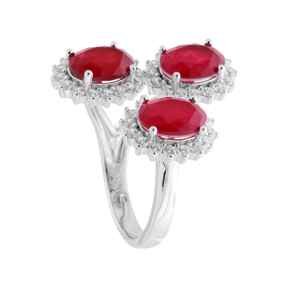 Anello Trilogy Ovali Rosso Rubino contornati, in ARGENTO S925