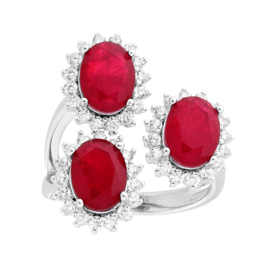 Anello Trilogy Ovali Rosso Rubino contornati, in ARGENTO S925
