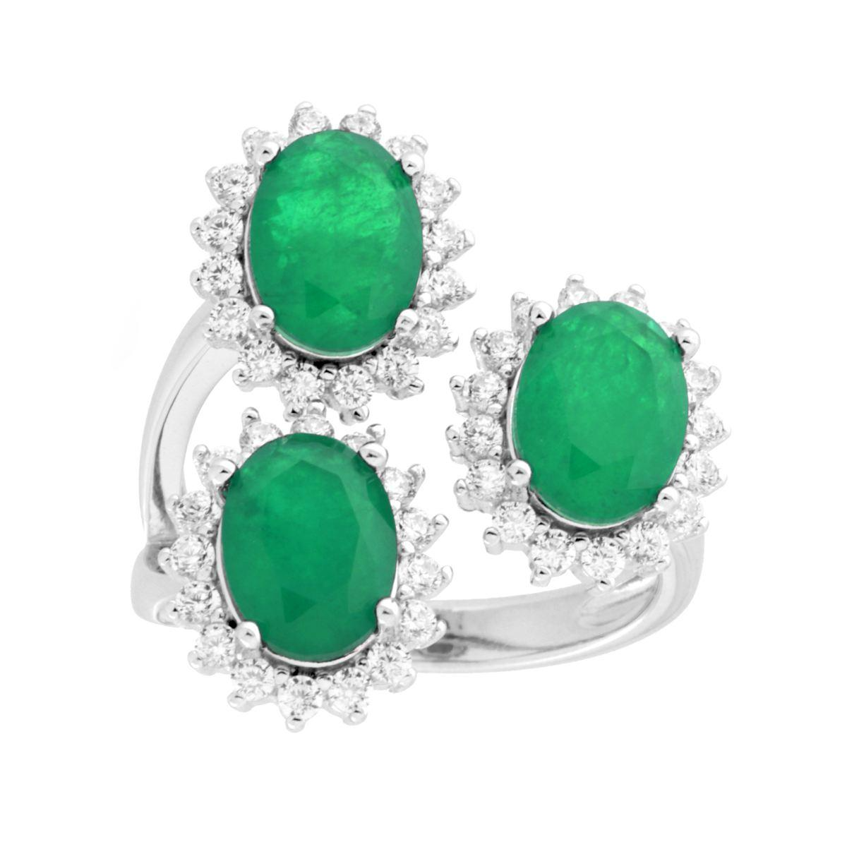 Anello Trilogy Ovali Verde Smeraldo, in Argento s925