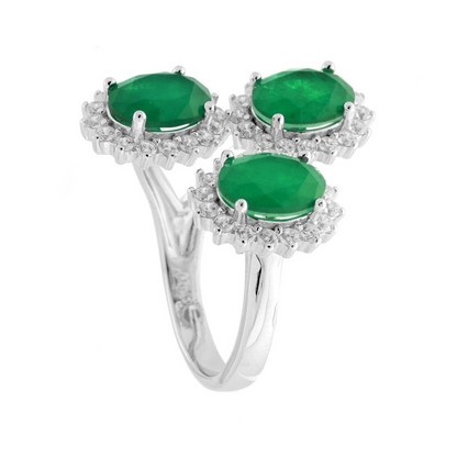 Anello Trilogy Ovali Verde Smeraldo, in Argento s925