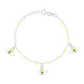 Ladybug Bracelet with Heart and Flowers, S925 Silver