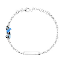 Bracciale con Targa Rettangolare e Motocicletta Azzurra, Argento s925