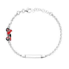 Bracciale con Targa Rettangolare e Motocicletta, Argento s925