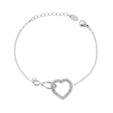 Bracciale con Cuore e Infinito incrociati, in ACCIAIO inox
