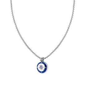 Collana UOMO con Rosa dei Venti Smalto Bianco e Blu, in ACCIAIO