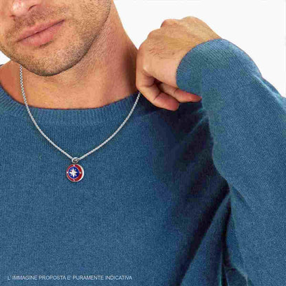 Collana UOMO con Rosa dei Venti Smalto Rosso e Blu, in ACCIAIO