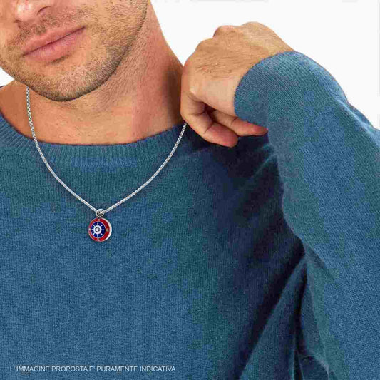 Collana UOMO con Timone Smalto Rosso e Blu, in ACCIAIO