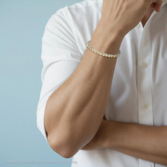 Bracciale Uomo Maglia Imperniata con dettagli Colore Oro, in ACCIAIO