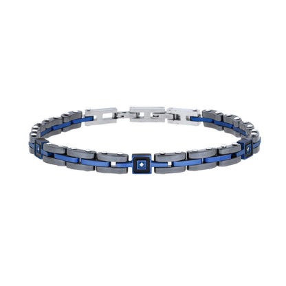 Bracciale Uomo Maglia Imperniata in Ceramica Antracite e Blu, Acciaio Inox