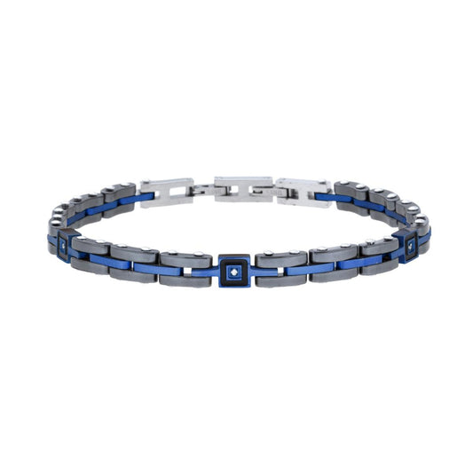 Bracciale Uomo Maglia Imperniata in Ceramica Antracite e Blu, Acciaio Inox