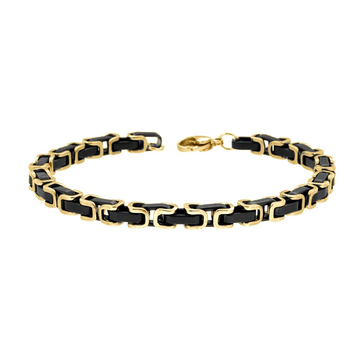 Bracciale Uomo Catena Bizantina Nera, in ACCIAIO inox colore Oro