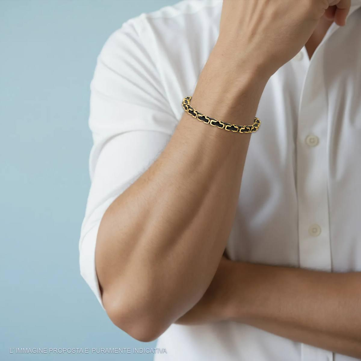 Bracciale Uomo Catena Bizantina Nera, in ACCIAIO inox colore Oro