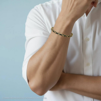 Bracciale Uomo Catena Bizantina Nera, in ACCIAIO inox colore Oro