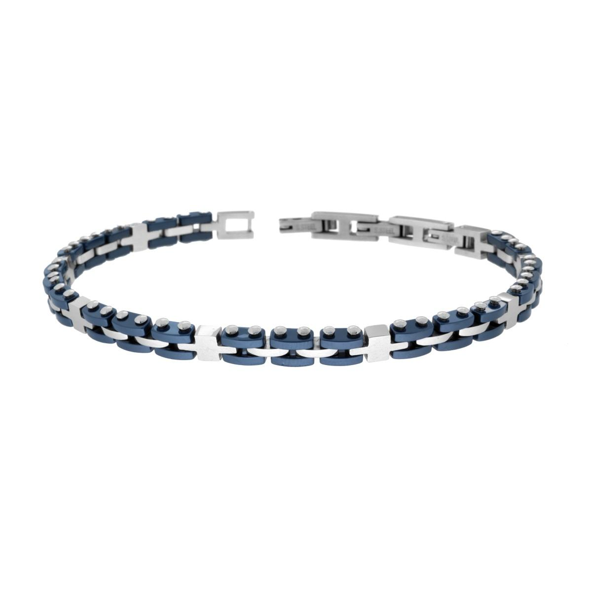 Bracciale Uomo Maglia Imperniata con Ceramica Blu, in ACCIAIO inox