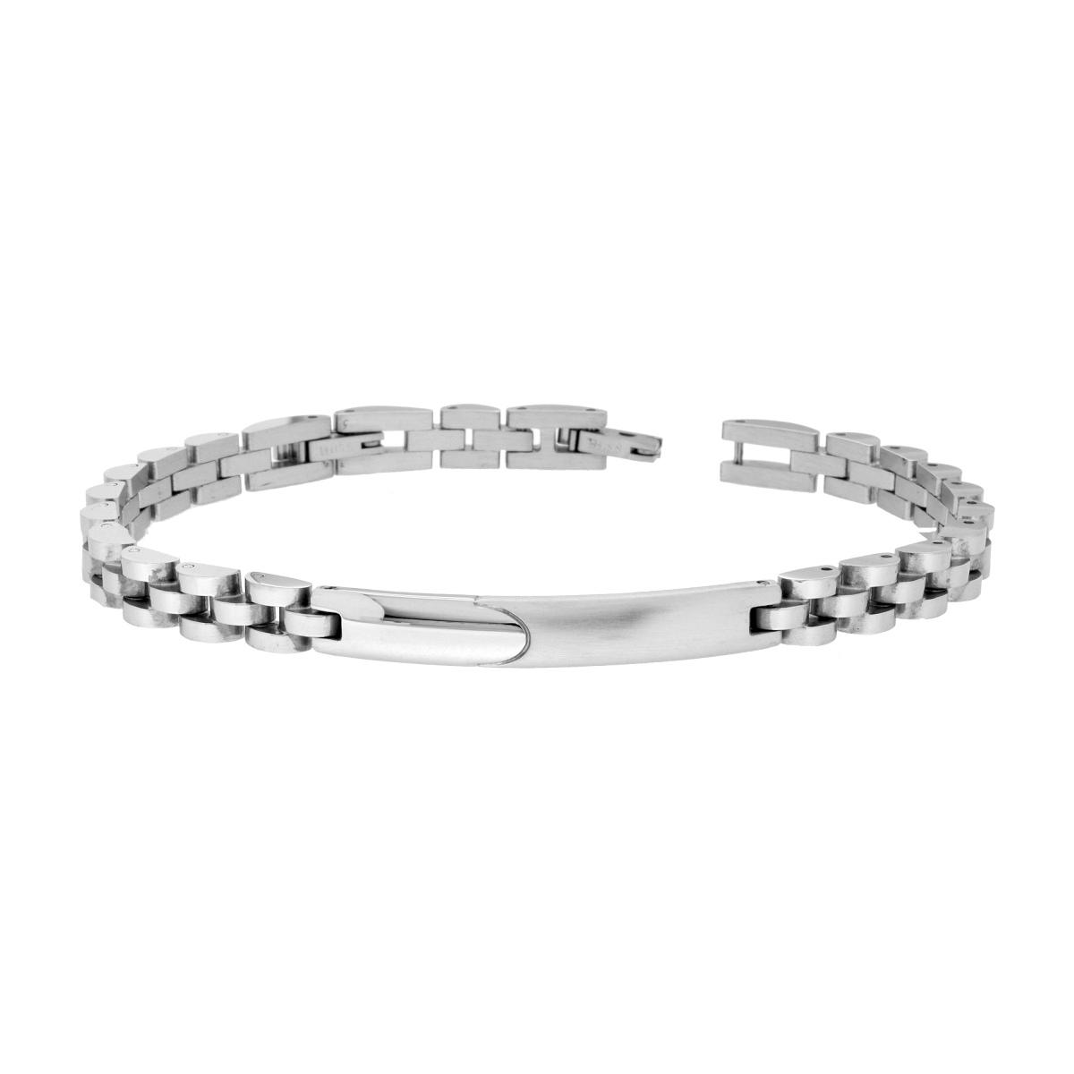 Bracciale Uomo Maglia Imperniata con Targa, in ACCIAIO inox