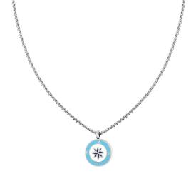 Collana UOMO con Rosa dei Venti Smalto Bianco e Turchese, in ACCIAIO