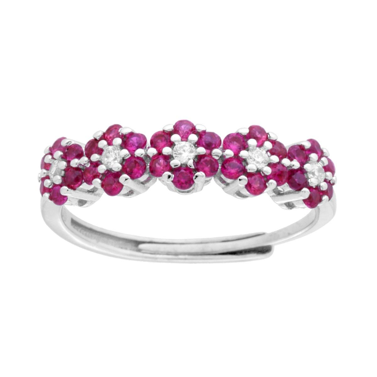 Anello Veretta Fiori Rosso Ruby, Argento s925