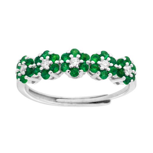 Anello Veretta Fiori Verde Smeraldo, Argento s925