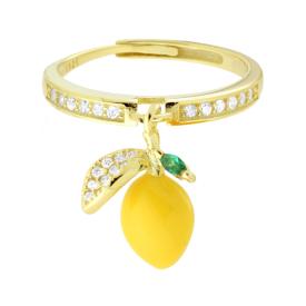Anello Limone pendente Smalto Giallo , in ARGENTO S925