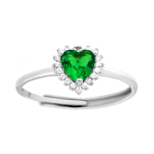 Anello Cuore Verde Smeraldo contornato da Zirconia Bianca