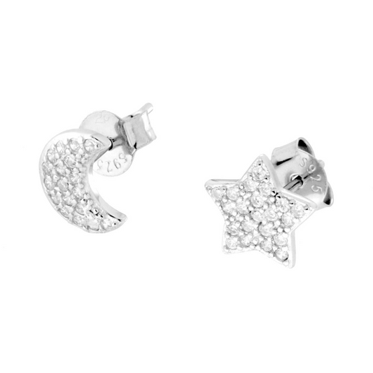 Orecchini Luna e Stella zirconati -  in Argento S925
