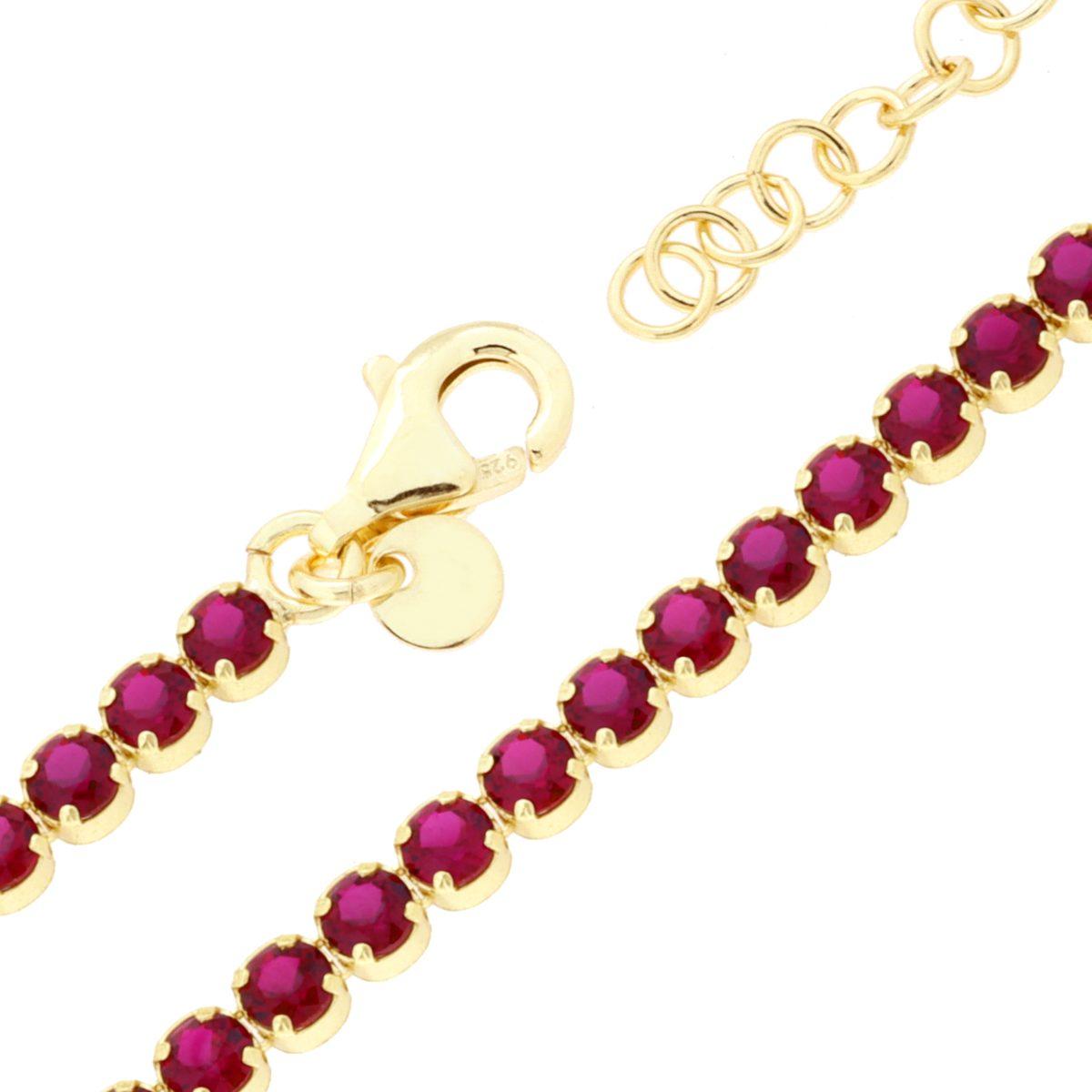 Bracciale Tennis Rosso Rubino 3mm, in Argento S925